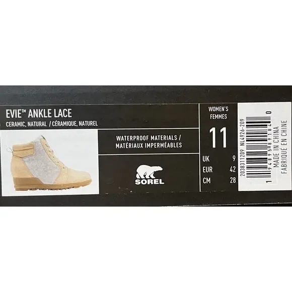NEW Sorel Women's Evie Ankle Lace Boot Size 11 - Ceramic Natural Waterproof NIB - Picture 12 of 12